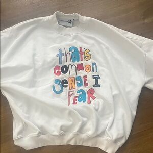 White Graphic Sweatshirt with Colorful Text